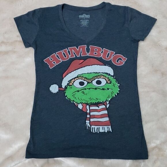 SESAME STREET THE GROUCH "HUM BUG" V-NECK T-SHIRT - Picture 1 of 3